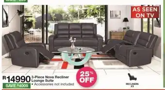 House & Home 3-piece nova recliner lounge suite offer