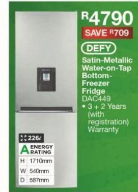 Satin-metallic water-on-tap bottom-freezer fridge