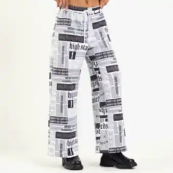 Women's multicolour co-ord newspaper print wideleg sweat pants