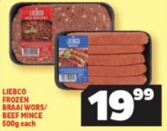 Usave Liebco Frozen Braai Wors / Beef Mince 500g each offer