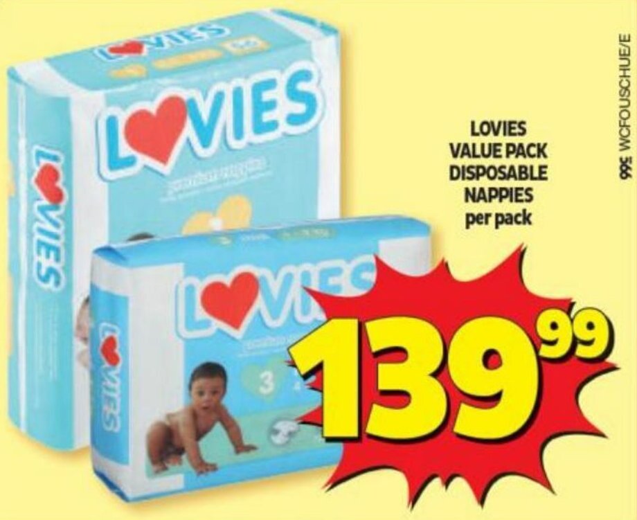 Lovies Value Pack Disposable Nappies per pack offer at Usave