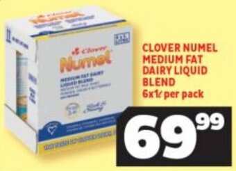 Usave Clover Numel Medium Fat Dairy Liquid Blend 6 x 1L per pack offer