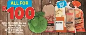 Usave Class 1 Potatoes + Class 1 Onions + Cabbage Head + Butternut + Carrots 3kg bag each offer