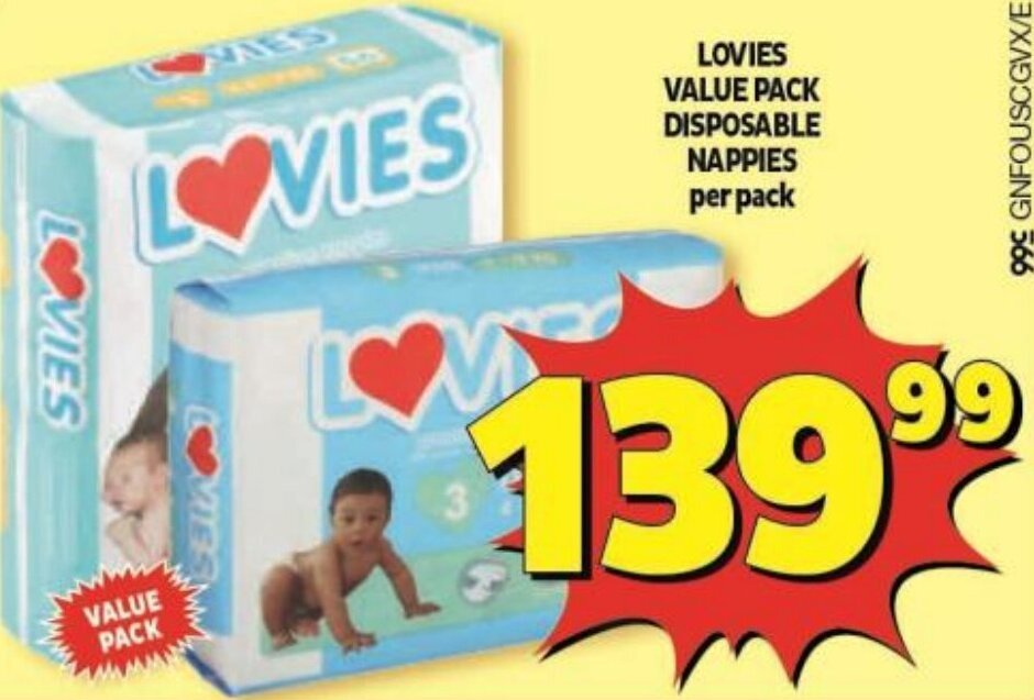 Lovies Value Pack Disposable Nappies per pack offer at Usave