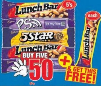 Boxer Cadbury Lunch Bar/P.S./5 Star Chocolate Bars 5's offer