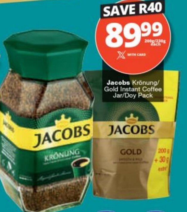 Jacobs Krönung / Gold Instant Coffee Jar / Doy Pack 200g / 230g offer