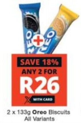 Checkers Oreo Biscuits all variants 2 x 133g offer