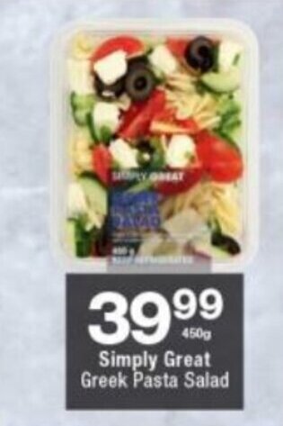 Checkers Simply Great Greek Pasta Salad 450g offer