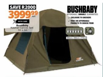 Checkers Bushbaby Kalahari Canvas Tent 3m x 3m offer