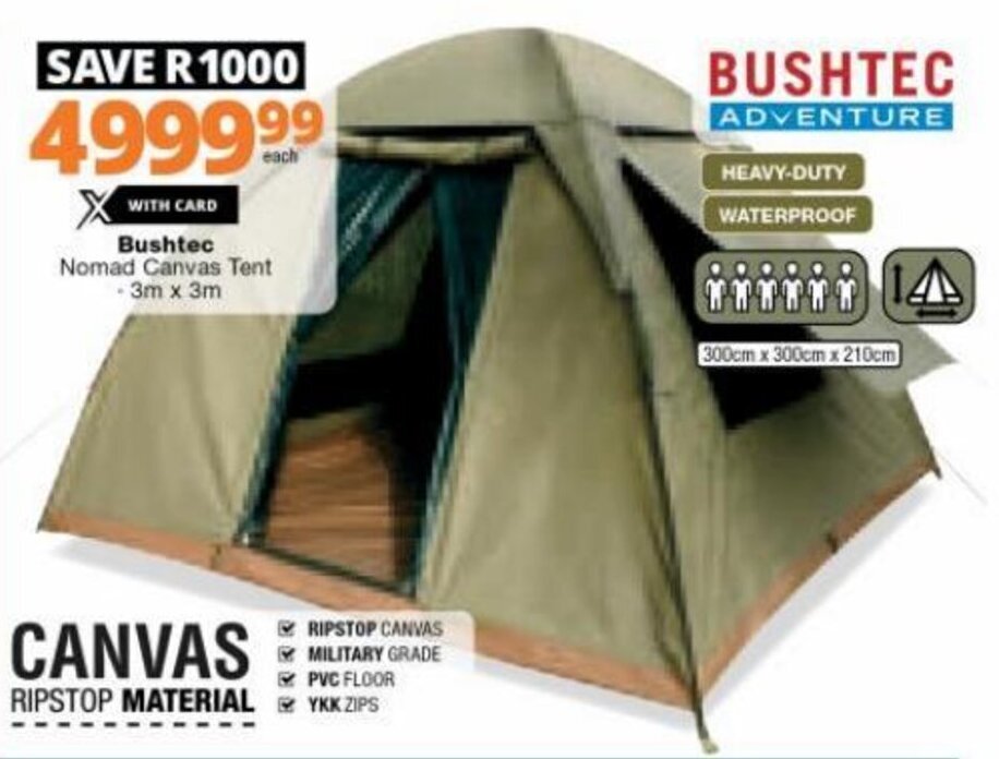 Bushtec Adventure Nomad Canvas tent 3m x 3m offer at Checkers