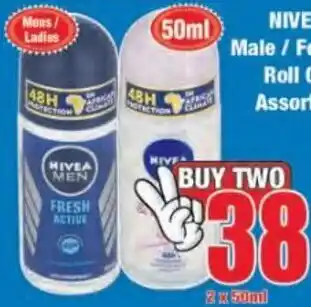 Boxer Nivea Male/ Female Roll On Assorted 2 x 50ml offer
