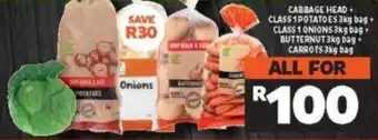 Shoprite Cabbage Head +Class 1 Potatoes +Class 1 Onions +Butternut + Carrots 3kg bag offer