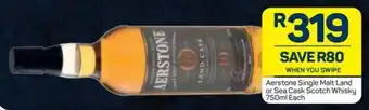 Pick n Pay Aerstone Single Malt Land or Sea Cask Scotch Whisky 750ml offer