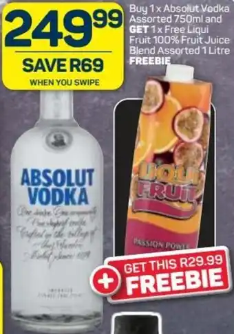 Pick n Pay Buy 1 Absolut Vodka Assorted 750ml and Get 1 x Free Liqui Fruit 100% Fruit Juice Blend Assorted 1 litre offer