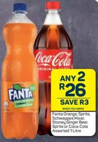 Pick n Pay Fanta Orange, Sprite, Scweppes Mixer, Stoney Ginger Beer, Sprite or Coca-Cola Assorted 2 x 1 litre offer