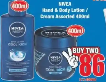 Boxer Nivea Hand & Body Lotion/Cream Assorted 2x400ml offer