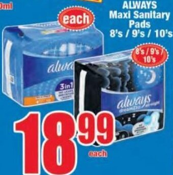 Boxer Always Maxi Sanitary Pads 8's/9's/10's offer