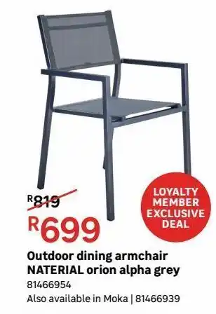 Outdoor dining armchair naterial orion alpha grey