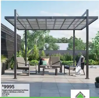 Pergola elysia aluminium textilene l350cm x w310cm x h257cm dark grey