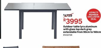Leroy Merlin Outdoor table lyra aluminium with glass top dark grey extendable from 90cm to 160cm offer