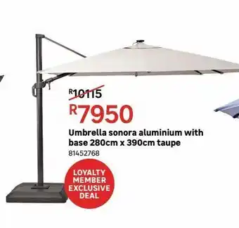 Leroy Merlin Umbrella sonora aluminium with base 280cm x 390cm taupe offer