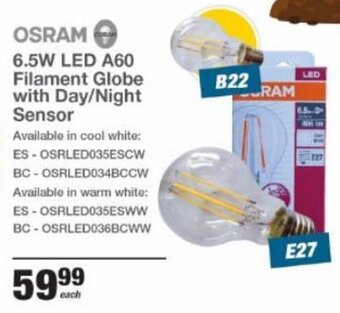 Mica Osram 6.5W LED A60 Filament Globe with Day / Night Sensor offer