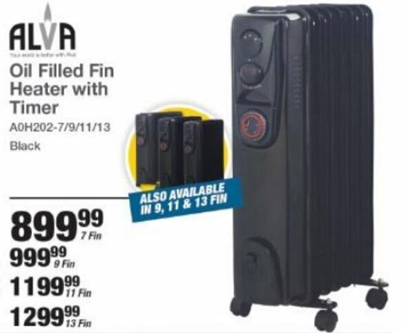 Alva Oil Filled Fin Heater with Timer 7 fin offer at Mica