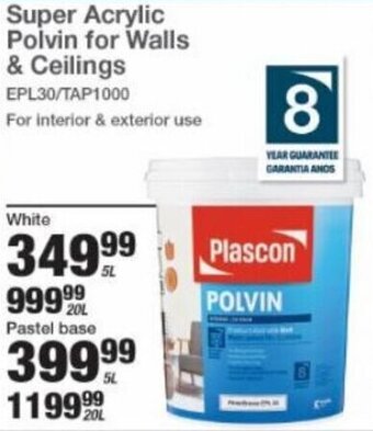 Plascon Super Acrylic Polvin for Walls & Ceilings White 5L