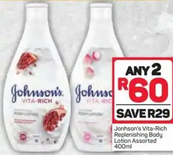 Pick n Pay Johnson's Vita-Rich Replenishing Body Lotion Assorted 400ml offer