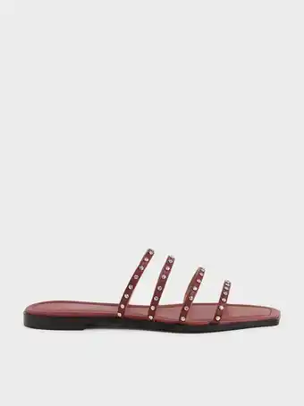 Studded leather flat sandals - brick