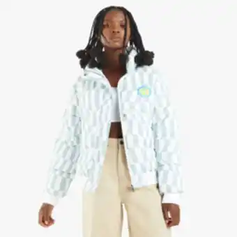 The FIX Women's blue & white grid puffer jacket with front print offer