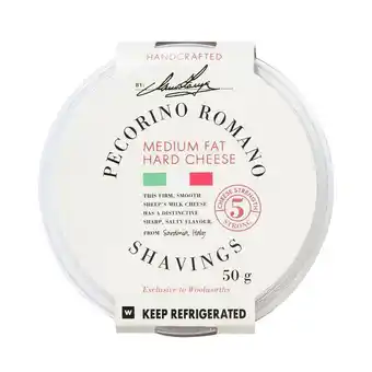 Woolworths Pecorino romano medium fat hard cheese shavings 50 g offer