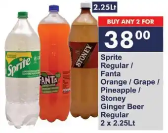 President Hyper Sprite Regular / Fanta Orange / Grape / Pineapple / Stoney Ginger Beere Regular 2 x 2.25lt offer