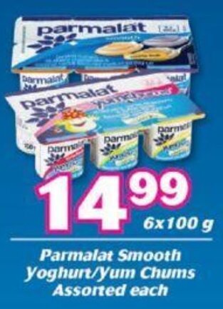 Parmalat Smooth Yoghurt /Yum Chums Assorted 6 x 100g