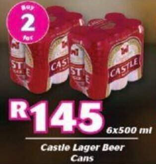 Castle Lager Beer Cans 2 x 6 x 500ml