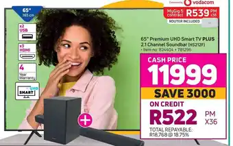 Game Hisense - 65" Premium UHD Smart TV Plus 2.1 Channel Soundbar offer