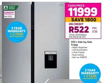 Game Defy - 555 L Side-by-Side Fridge offer