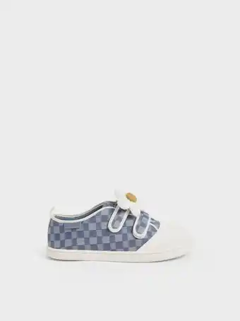 Girls' flower-embellished denim check-print sneakers
- blue