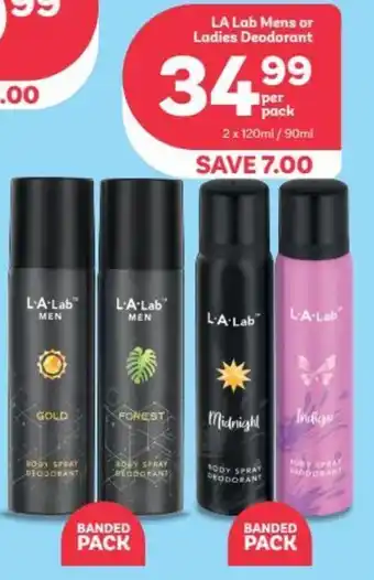 L.A. Lab Mens or Ladies Deodorant 2 x 120ml / 90ml