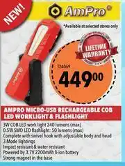 Midas Ampro Micro USB Rechargeable Cob LED Worklight & Flashlight T24069 offer