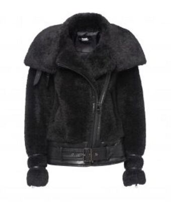 Faux shearling biker jacket- black