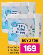 Game Great value 2 ply toilet tissue 18's pack- for 2 offer