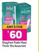 Game Stayfree pads maxi thick assorted-for 5 x 10's offer
