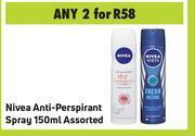 Game Nivea anti perspirant spray assorted-for 2 x 150ml offer
