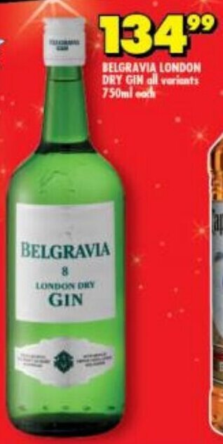 Shoprite Liquor Belgravia London Dry Gin all variants 750ml offer