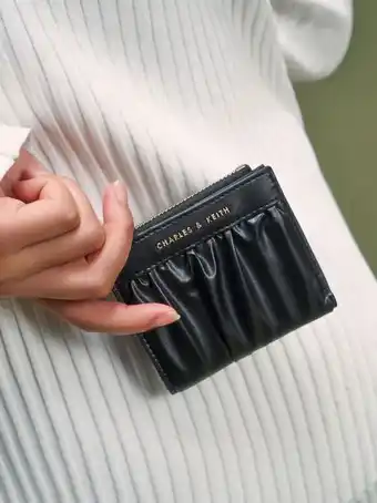 Charles & Keith Thea ruched short wallet - black offer