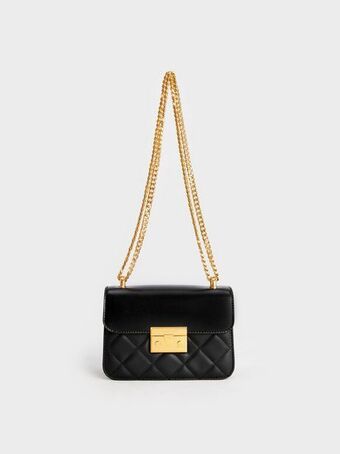 Charles & Keith Metallic push-lock chain bag - black offer