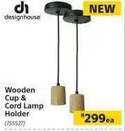 Builders Warehouse Designhouse Wooden Cup & Cord Lamp Holder-Each offer