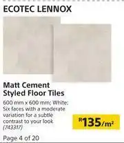 Builders Warehouse Ecotec Lennox Matt Cement Styled Floor Tiles-Per Sqm offer