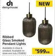 Builders Warehouse Designhouse Ribbed Glass Smoked Pendant Light-Each offer
